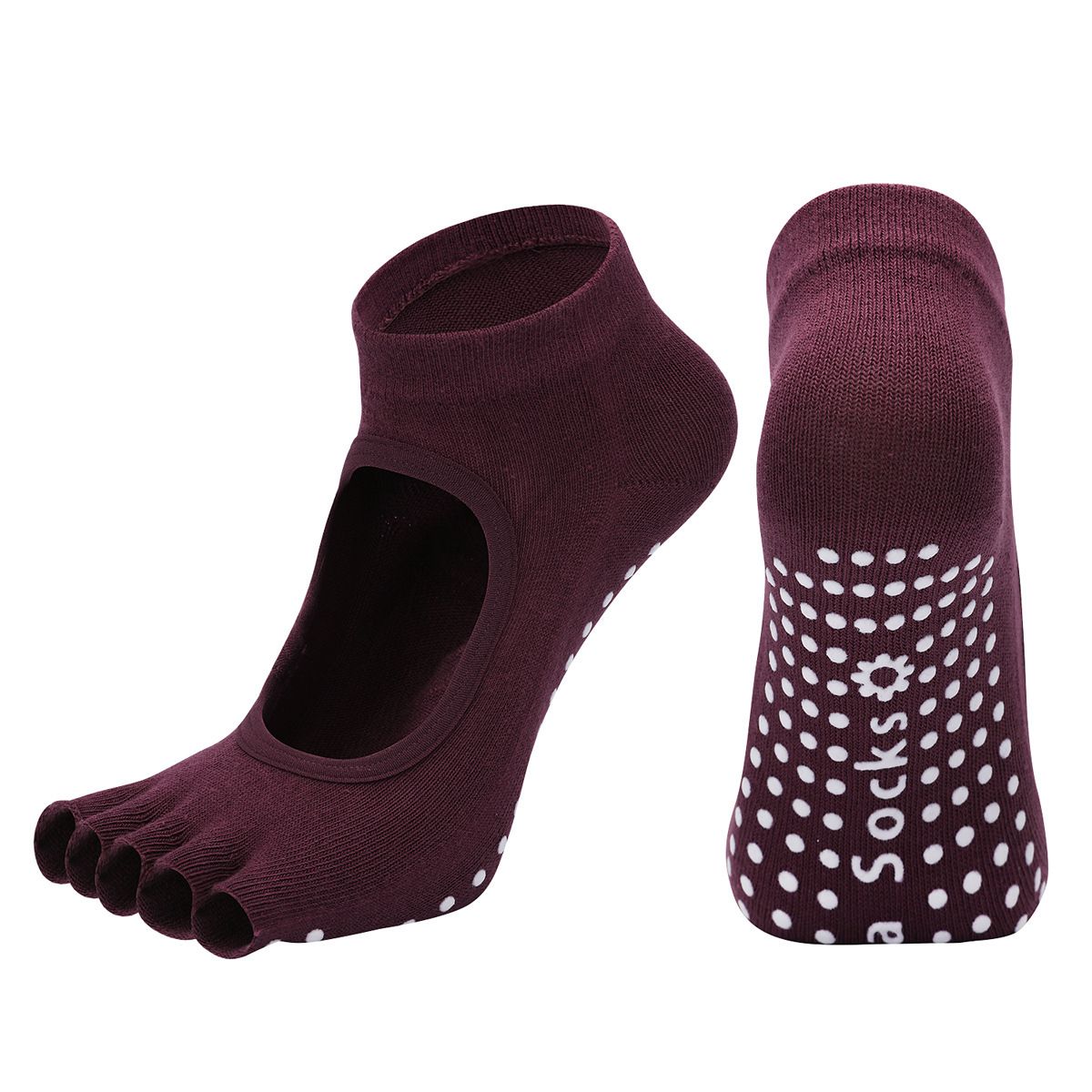 Women's Non Slip Yoga Socks Open Toe Five Finger Grip Socks Combed Cotton Pilates Dance Fitness Socks - Gray